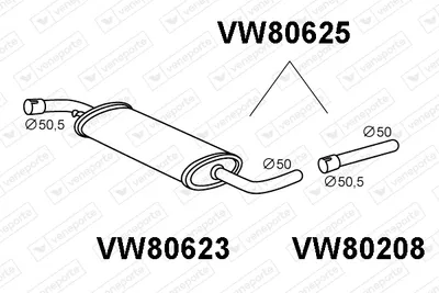 Front Muffler Vw TRANSPORTER T4 Bus · Vw TRANSPORTER T4 Van · Vw TRANSPORTER T4 Platform/Chassis (70E, 70L, 70M, 7DE, 7DL, 7D
