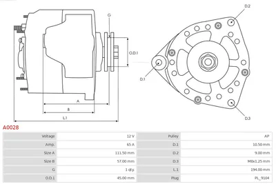 Alternator Audi 80 B4 Saloon · Audi 100 C3 Saloon · Audi 100 C4 Saloon