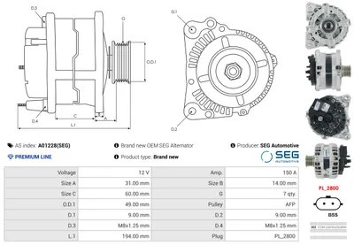 Alternator Nissan NV400 Van · Nissan NV400 Bus · Nissan NV400 Platform/Chassis