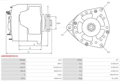 Alternator Mercedes-Benz T2/LN1 Van · Mercedes-Benz T2/LN1 Platform/Chassis · Mercedes-Benz VARIO Bus