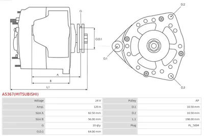 Alternator AS-PL A5367(MITSUBISHI)