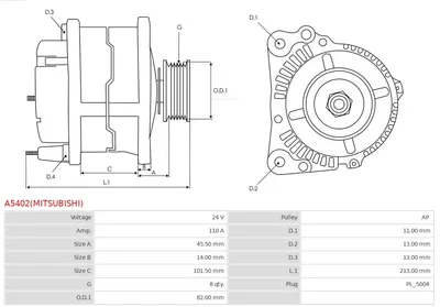 Alternator AS-PL A5402(MITSUBISHI)