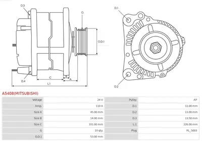 Alternator AS-PL A5408 (MITSUBISHI)