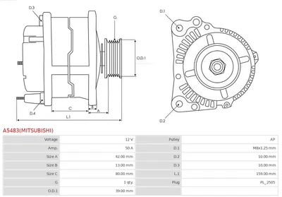 Alternator AS-PL A5483(MITSUBISHI)