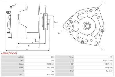 Alternator AS-PL A6680(DENSO)