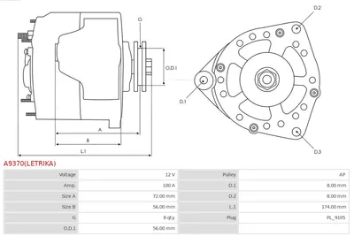 Alternator AS-PL A9370(LETRIKA)