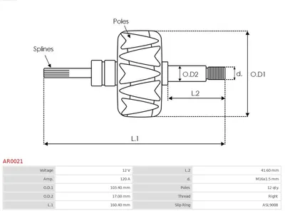 Rotor, alternator AS-PL AR0021