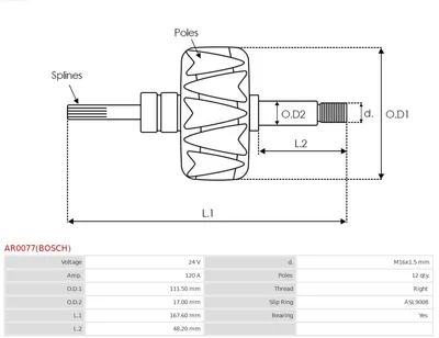Rotor, alternator AS-PL AR0077(BOSCH)