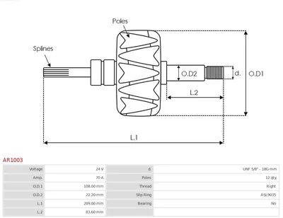 Rotor, alternator AS-PL AR1003