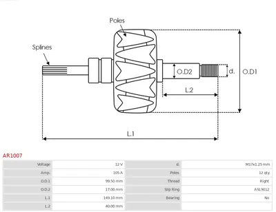 Rotor, alternator AS-PL AR1007