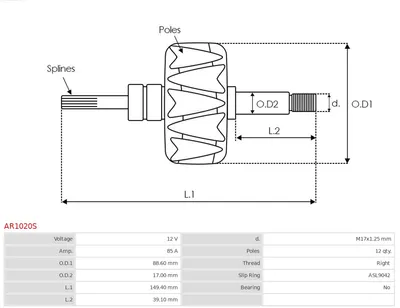Rotor, alternator AS-PL AR1020S
