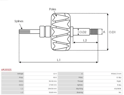 Rotor, alternator AS-PL AR2032S