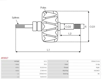 Rotor, alternator AS-PL AR3017