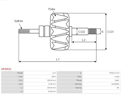 Rotor, alternator AS-PL AR3051S