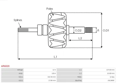 Rotor, alternator AS-PL AR6020