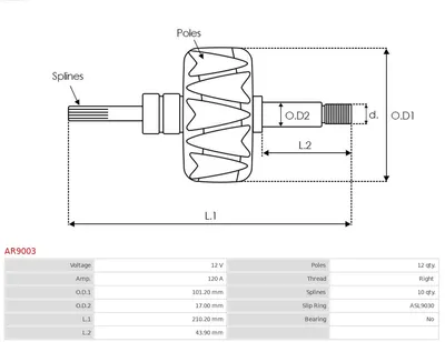 Rotor, alternator AS-PL AR9003