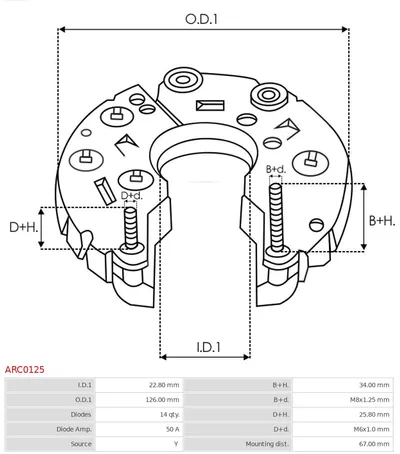Rectifier, alternator AS-PL ARC0125