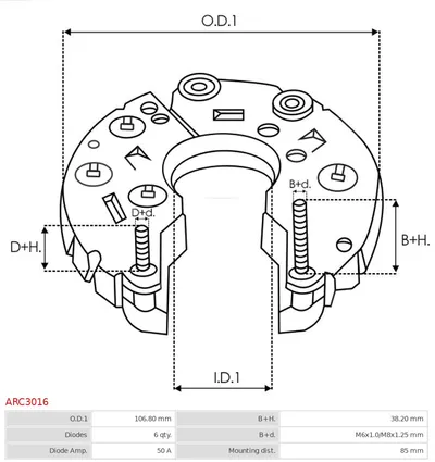 Rectifier, alternator AS-PL ARC3016