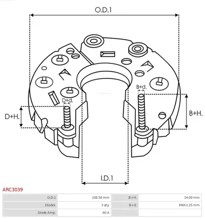 Rectifier, alternator AS-PL ARC3039