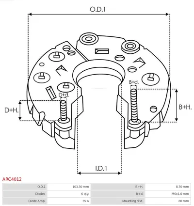 Rectifier, alternator AS-PL ARC4012