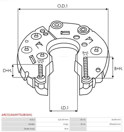 Rectifier, alternator AS-PL ARC5104 (MITSUBISHI)