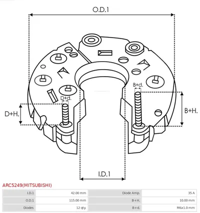 Rectifier, alternator AS-PL ARC5249(MITSUBISHI)