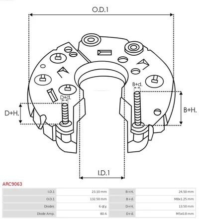 Rectifier, alternator AS-PL ARC9063