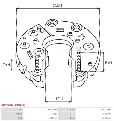 Rectifier, alternator AS-PL ARC9076 (LETRIKA)