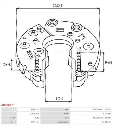 Rectifier, alternator AS-PL ARC9077S