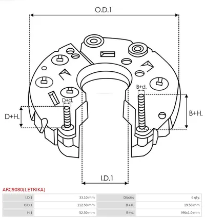 Rectifier, alternator AS-PL ARC9080 (LETRIKA)
