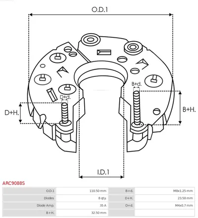 Rectifier, alternator AS-PL ARC9088S