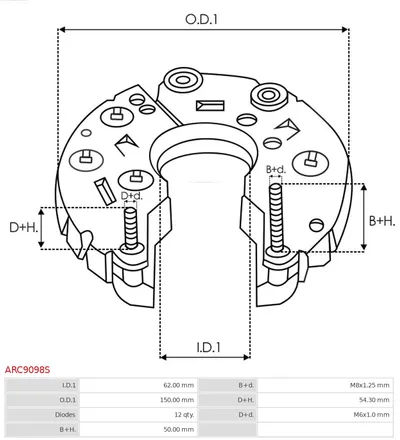 Rectifier, alternator AS-PL ARC9098S
