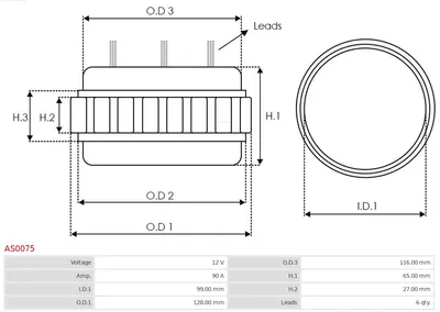 Stator, generator AS-PL AS0075