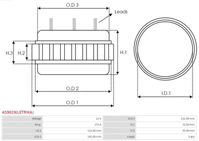 Stator, generator AS-PL AS9019(LETRIKA)