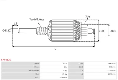 Induced, starter engine AS-PL SA5052S