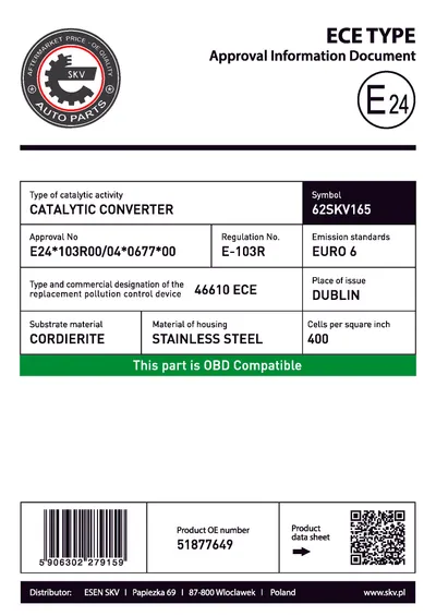 Catalytic Converter Chrysler YPSILON · Fiat PANDA · Fiat 500