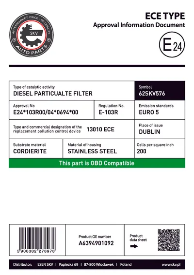 Soot/Particulate Filter, exhaust system Mercedes-Benz VIANO · Mercedes-Benz VITO Bus · Mercedes-Benz VITO / MIXTO Van