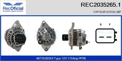 Alternator Jeep COMPASS · Dodge CALIBER · Dodge AVENGER