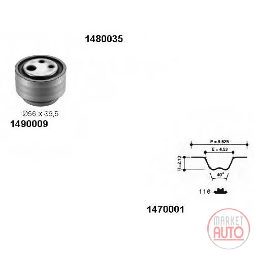 Timing belt set with 1 pulley