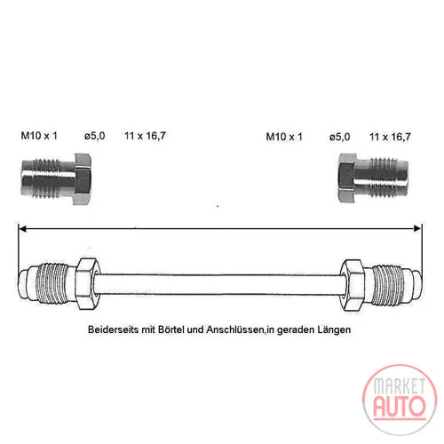 Brake line 410 mm 10 X 1 (copper-nickel)