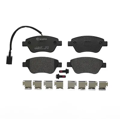Front brake pad set including wear warning contact and accessories Brembo