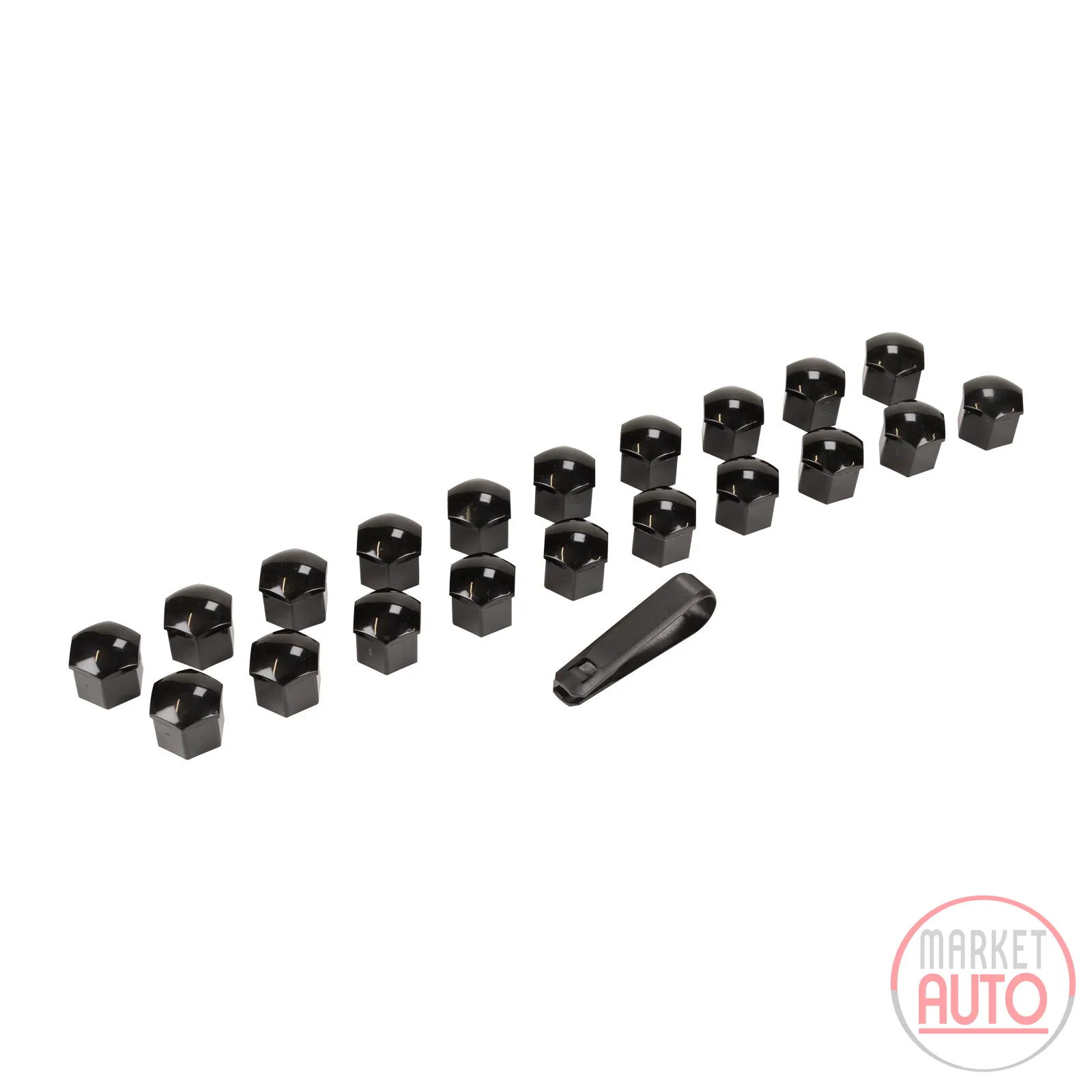 Set (20x) wheel bolts, wheel nuts, caps, cover in black 21mm