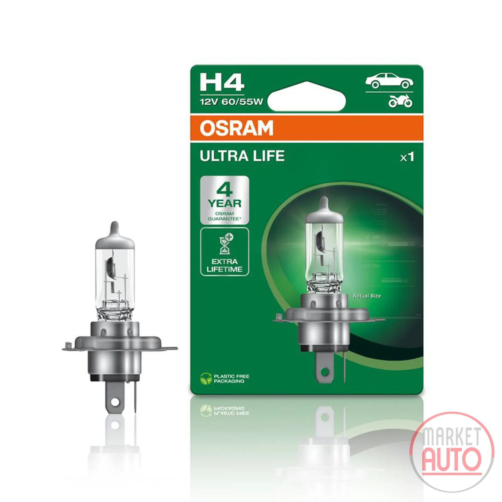 Headlight bulb H4 60/55W 12V P43t Ultra Life