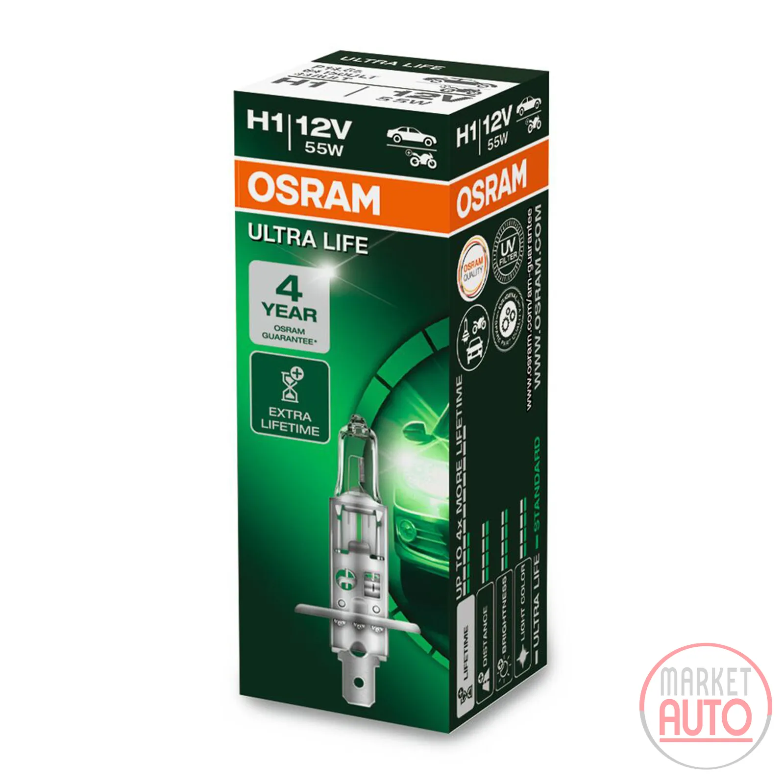 Headlight bulb H1 55W 12V P14.5s Ultra Life