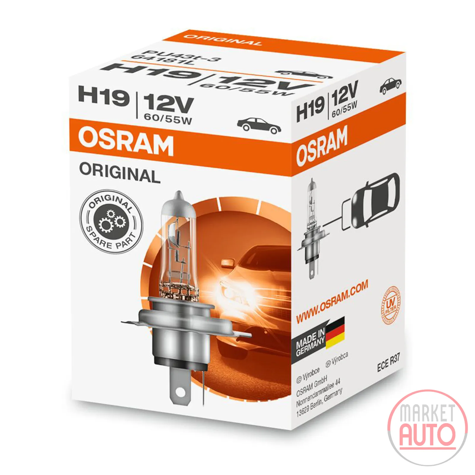 Headlight bulb H19 12V 60/55W PU43t-3