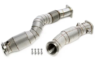 Downpipe with heat shield and catalytic converter BMW