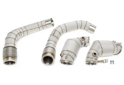 Downpipe with heat shield and catalytic converter BMW