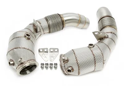 Downpipe with heat shield and catalytic converter BMW