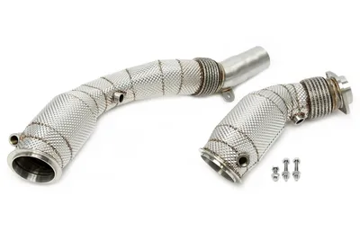 Downpipe with heat shield and catalytic converter BMW