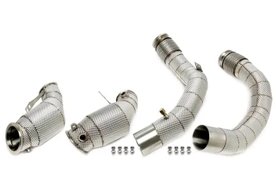 Downpipe with heat shield and catalytic converter BMW